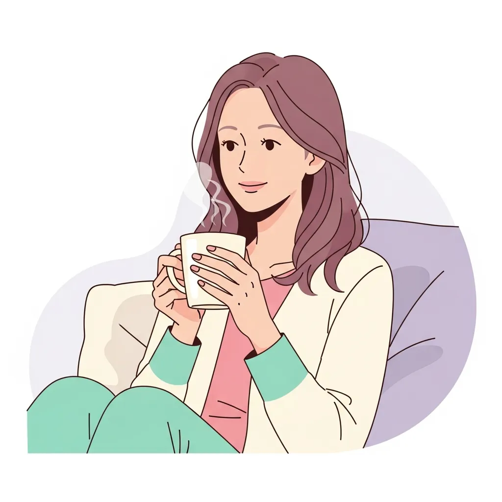 妊活中に温かい飲み物を飲んでリラックスする女性
