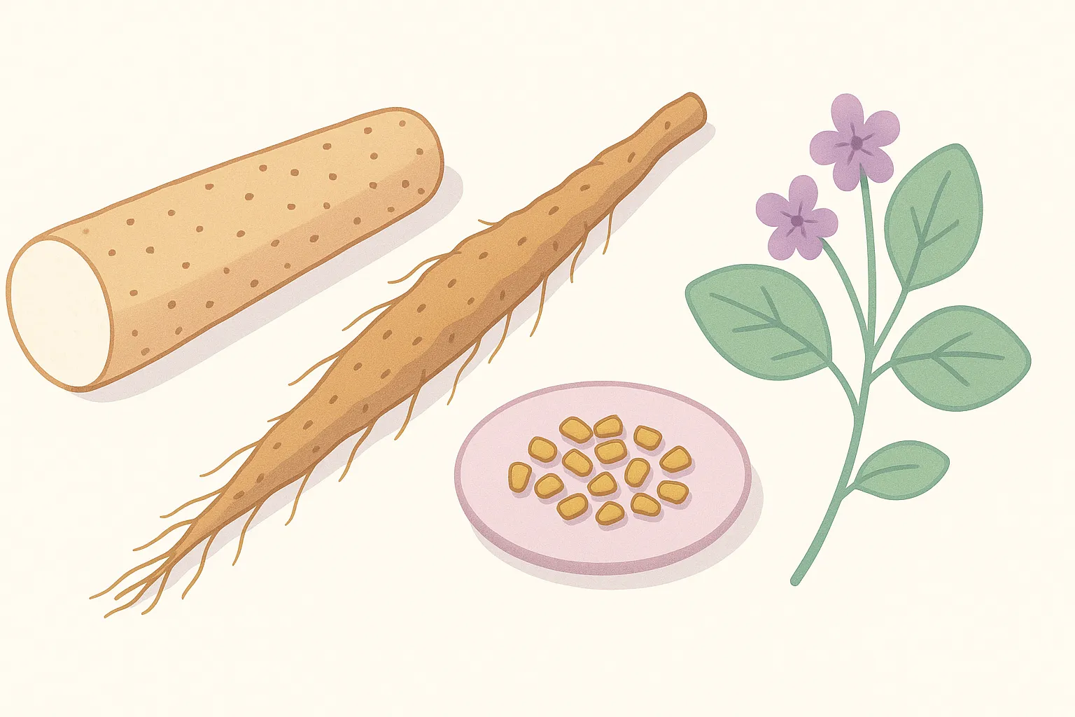 長芋・自然薯・フェヌグリークなどジオスゲニンを含む食品を並べた図解イメージ