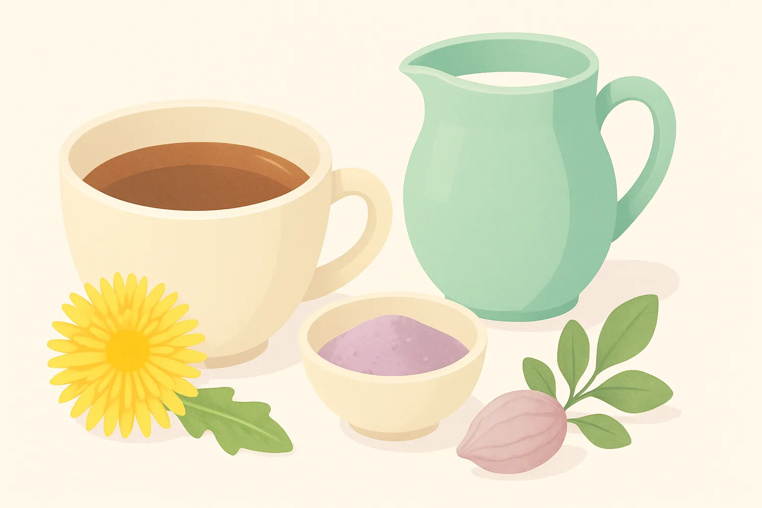 タンポポ茶をミルクや他の素材とブレンドするアレンジイメージ