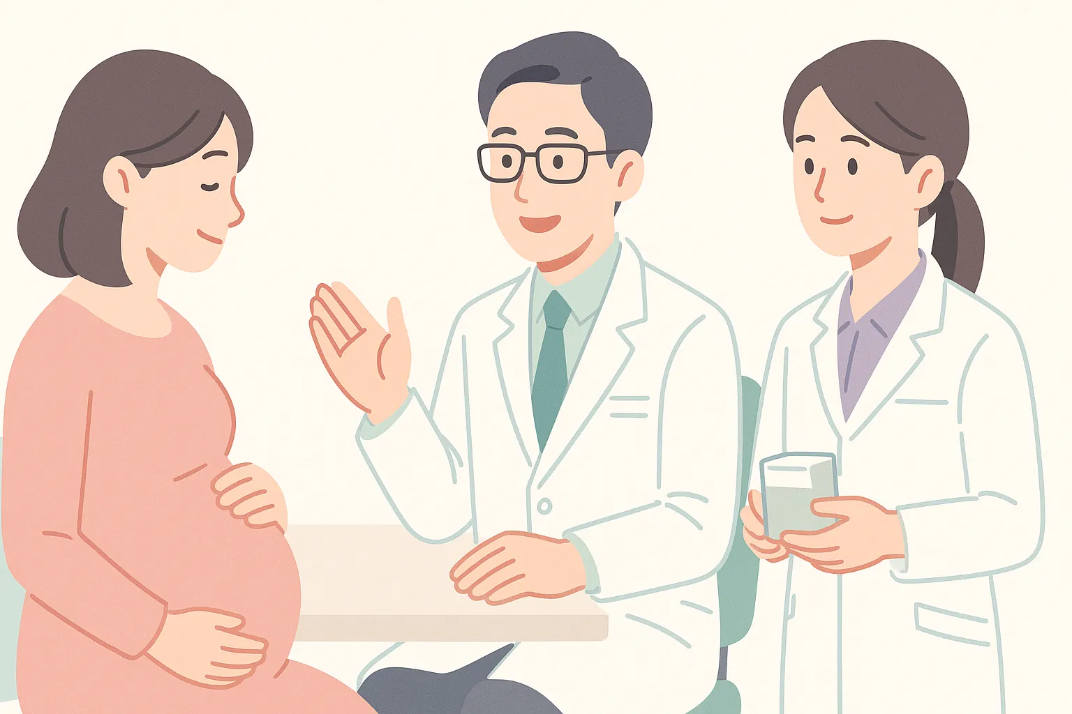 妊娠中の女性が医師・薬剤師に相談している安心感のある場面