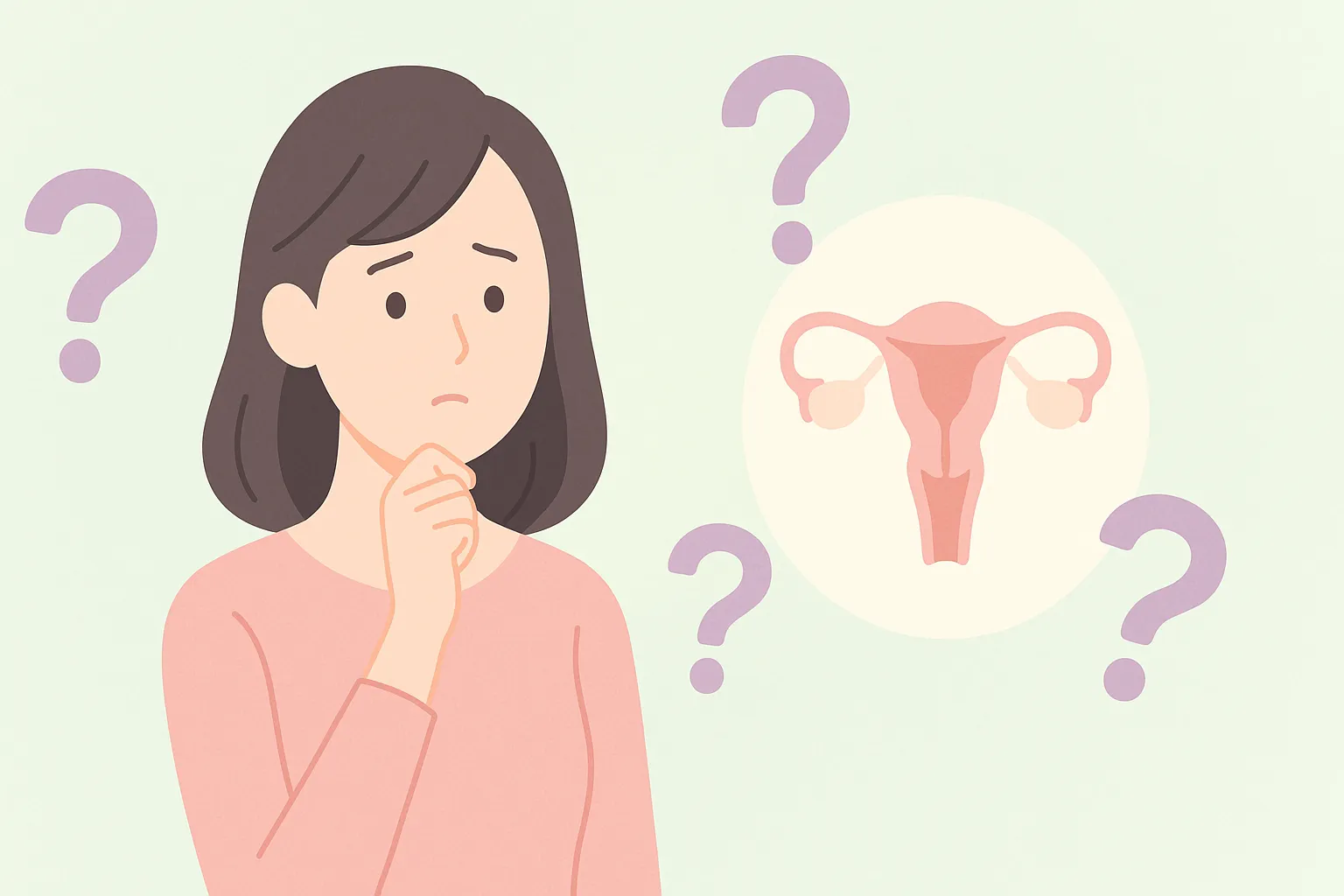 妊活に関する疑問符を並べたやわらかいトーンのイメージ