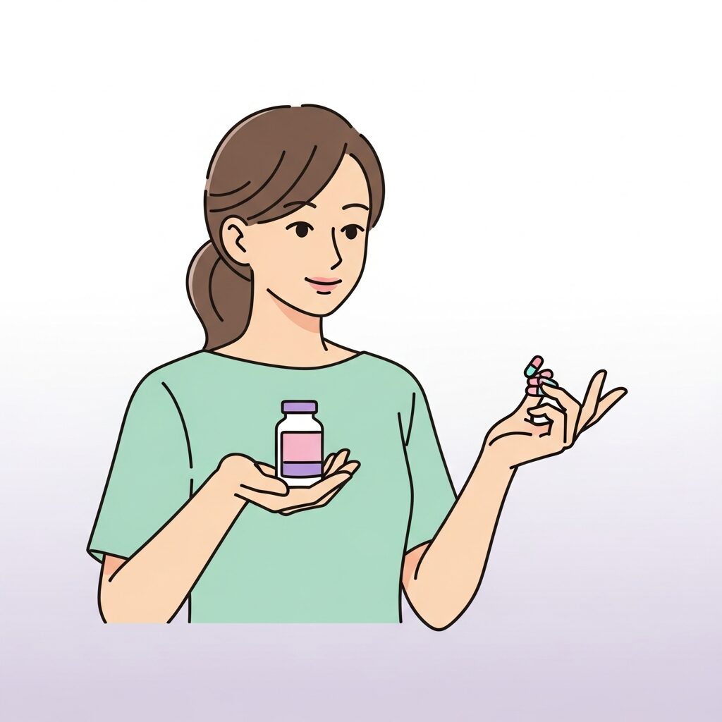 妊活サプリの粒を手に取る女性